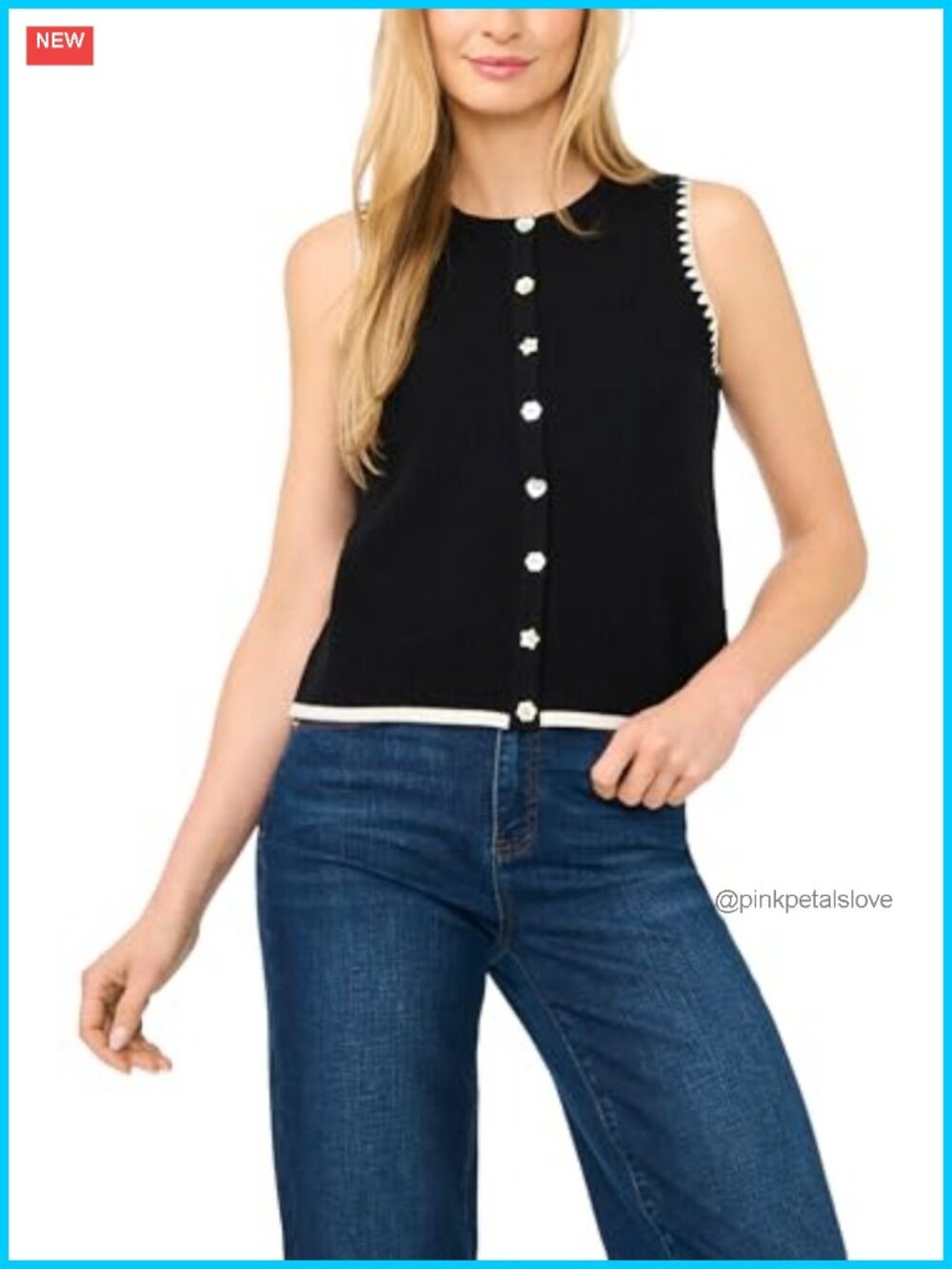 Sleeveless Pointelle Whipstitch Sweater Vest Layering Essential